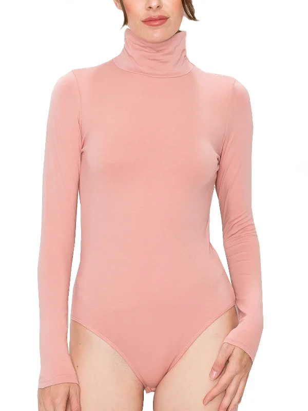 High Mock Turtle Neck Long Sleeve Stretchy Bodysuit Top