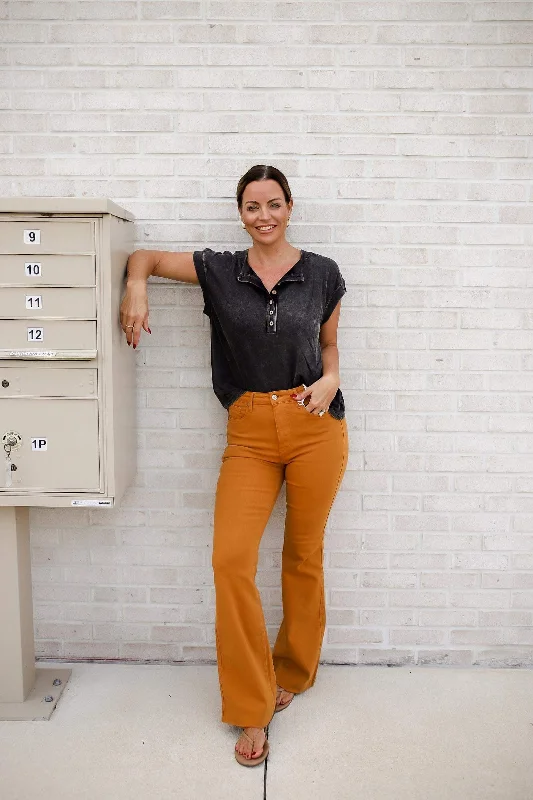 Melinda High Rise Control Top Flare Jeans in Marigold